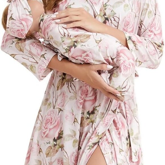 Other - Maternity Robe and Baby Receiving Blanket, Matching Mommy Labor Delivery Robe an